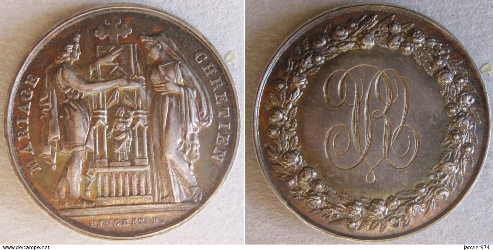 Médaille Mariage Argent, De M. Rimailho Et T. Vally Unis Le 23 Février 1841, Par Pingre - Autres & Non Classés