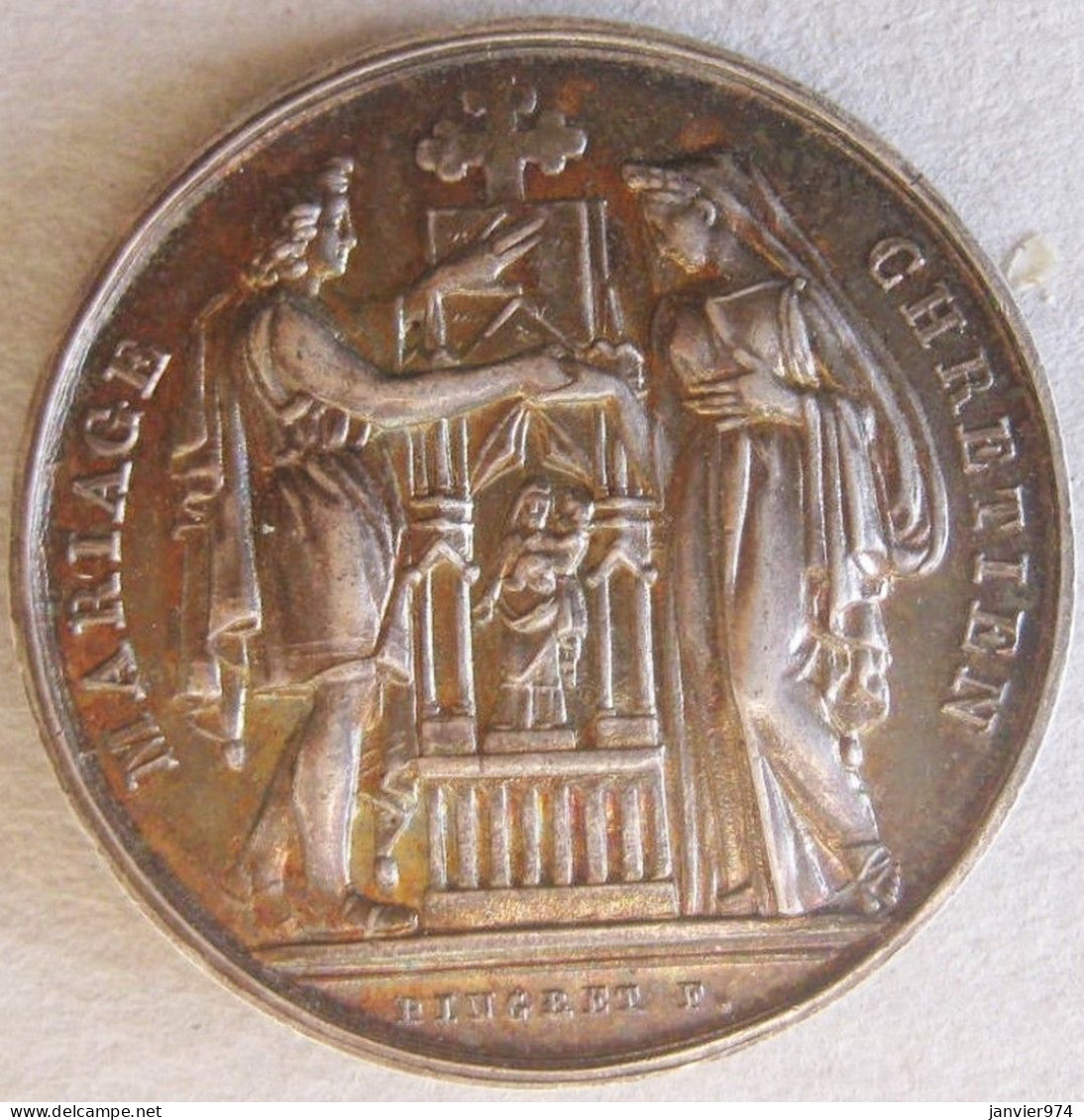 Médaille Mariage Argent, De M. Rimailho Et T. Vally Unis Le 23 Février 1841, Par Pingre - Other & Unclassified