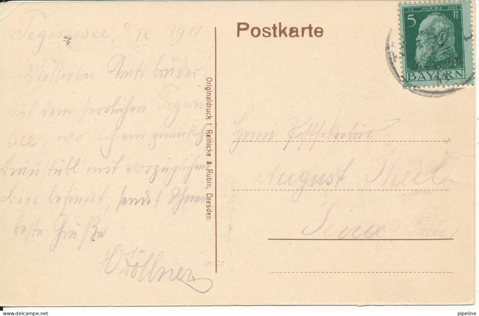 Bayern Postcard Sent To Jena 9-9-1911 Tegernsee - Passau