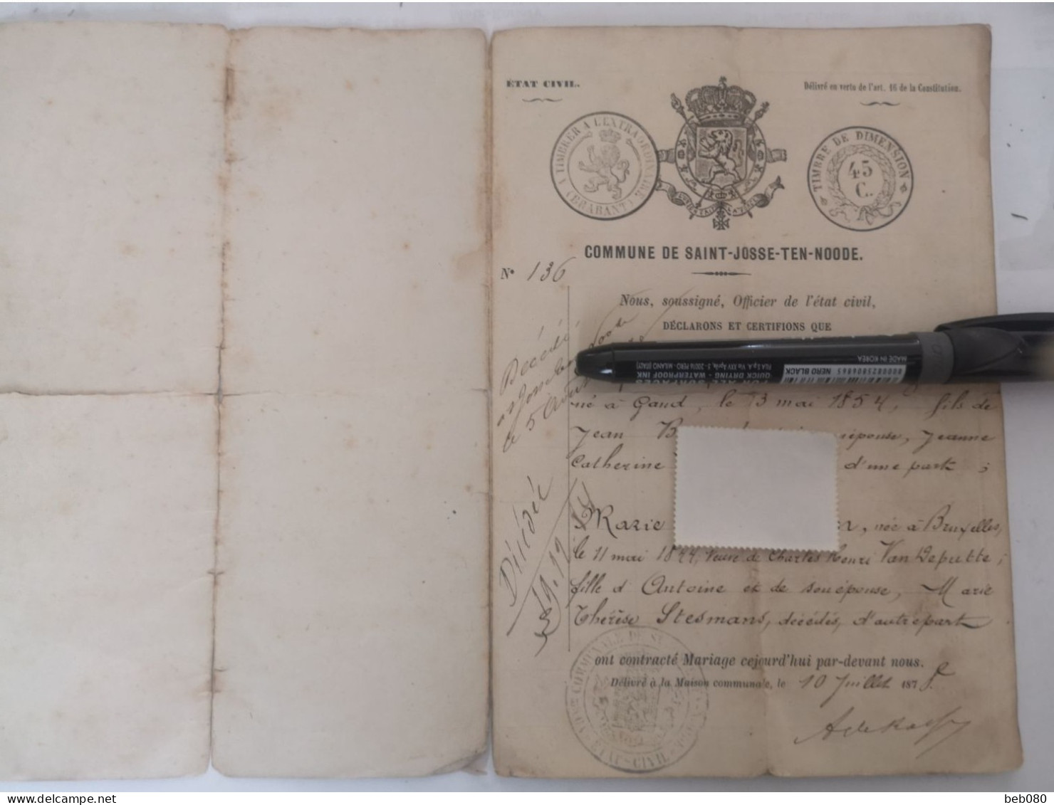 Livret De Famille De 1878 Belgique - Ohne Zuordnung