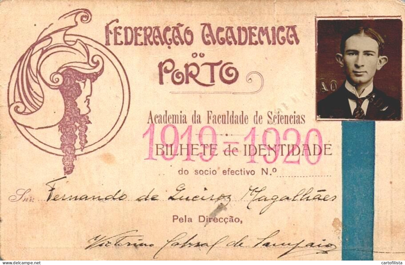 PORTO - Cartão De Sócio Da FEDERAÇÃO ACADÉMICA DO PORTO 1919-1920   (2 Scans) - Porto