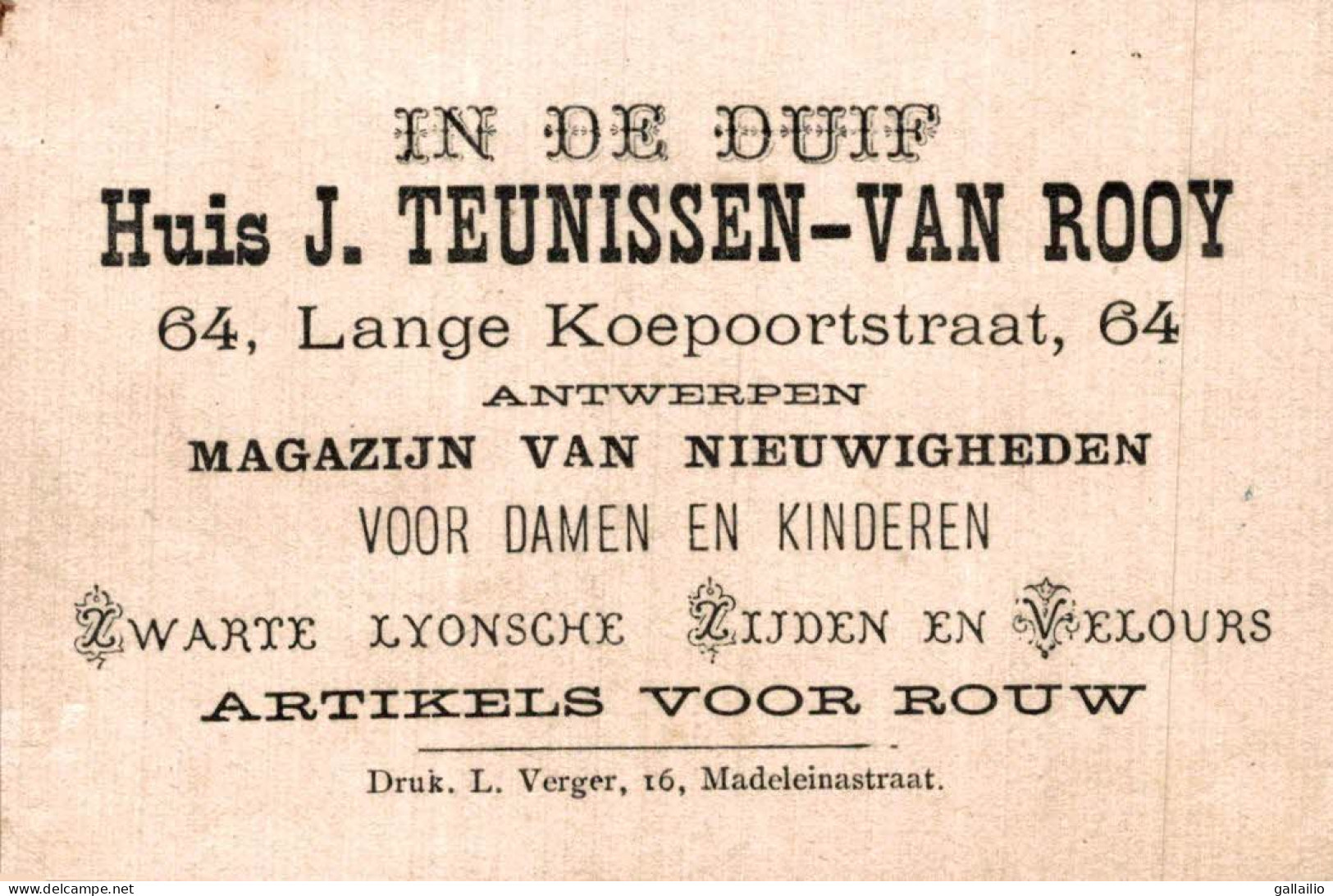 CHROMO TEUNISSEN VAN ROOY ANVERS VICTOR HUGO - Otros & Sin Clasificación