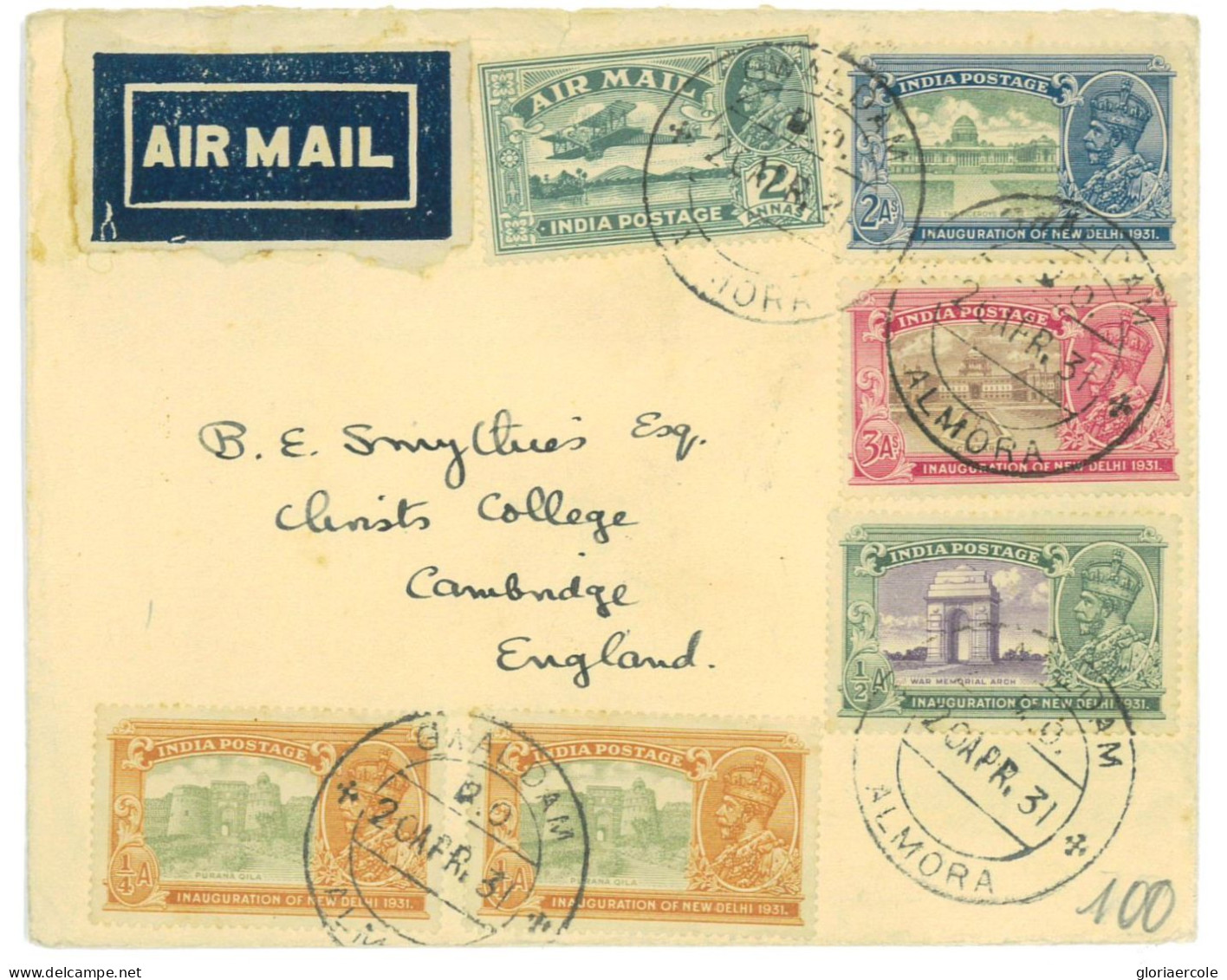 P2931 - INDIA, 1931 NEW DEHLI INAUGURATION DAY PART OF SET ON LETTER AIR MAIL TO ENGLAND FROM GWALDAM 20.4.1931 - 1911-35 King George V