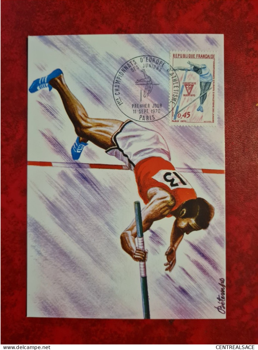 Carte Fdc Maxi 1970 PARIS 1ER CHAMPIONNATS EUROPE ATHLETISME SAUT A LA PERCHE - 1970-1979