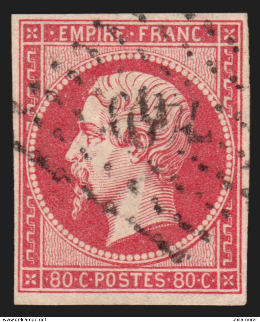 N°17Bd, 80c GROSEILLE, Oblitéré, Signé 2 Fois CALVES - B/TB - 1853-1860 Napoléon III