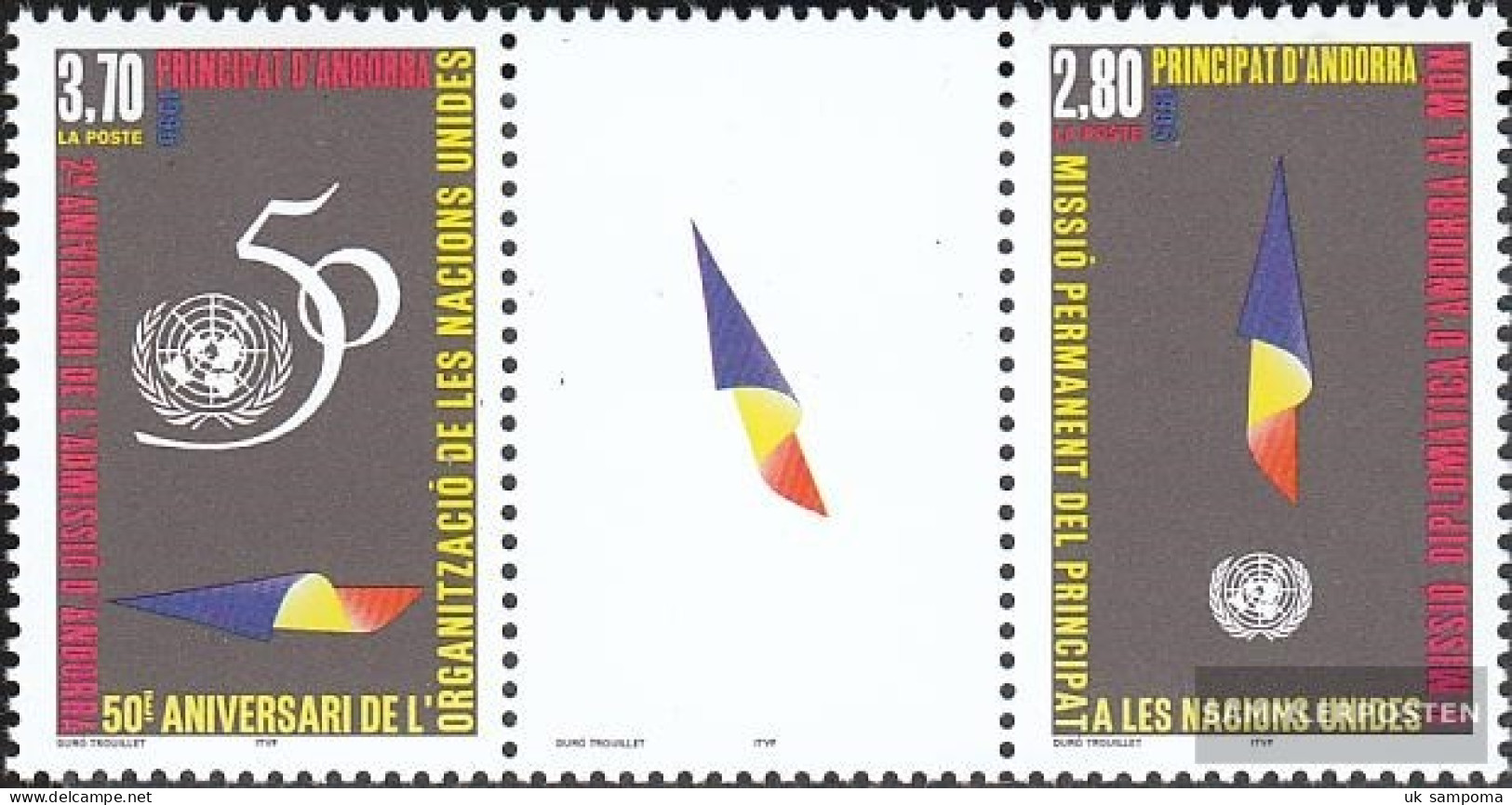 Andorra - French Post 485-486 Triple Strip (complete Issue) Unmounted Mint / Never Hinged 1995 UN - Unused Stamps