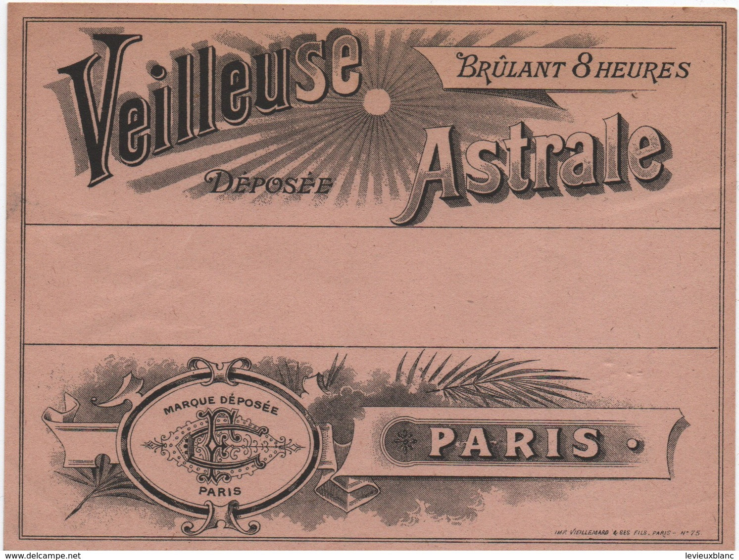 Etiquette/Veilleuse Astrale/ Brûlant 8 Heures /Marque Déposée/ C F /PARIS/Vieillemard/ Vers 1910-1930      ETIQ166ter - Altri & Non Classificati