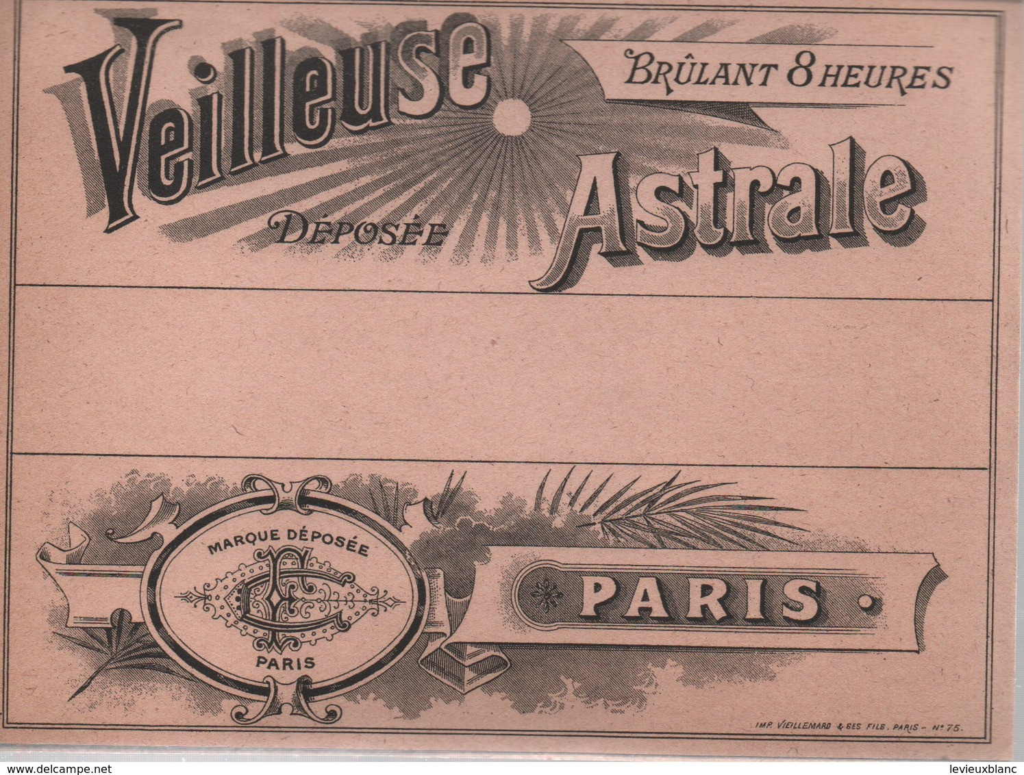 Etiquette/Veilleuse Astrale/ Brûlant 8 Heures /Marque Déposée/ C F /PARIS/Vieillemard/ Vers 1910-1930      ETIQ166ter - Andere & Zonder Classificatie