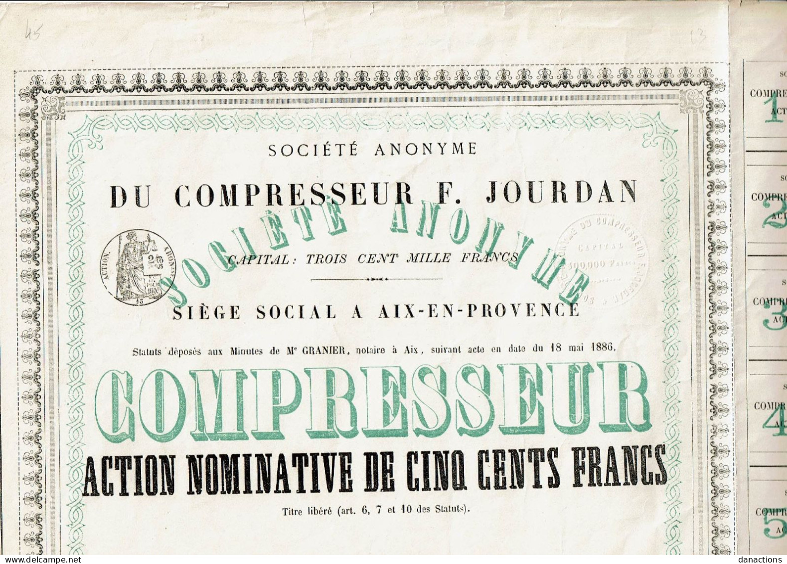 13-COMPRESSEUR F. JOURDAN. SA DU ... AIX EN PROVENCE.  1886 - Sonstige & Ohne Zuordnung