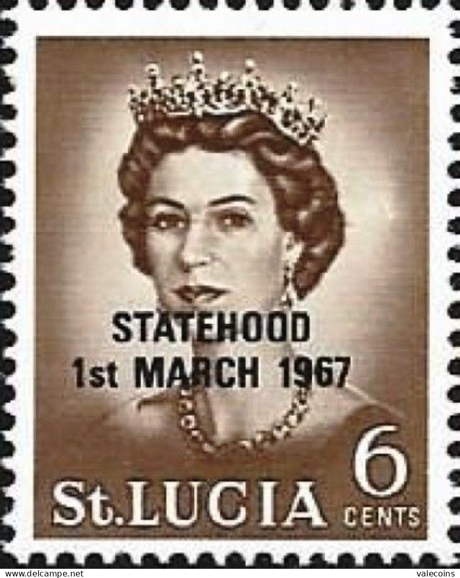 St. LUCIA - 1967 - QUEEN ELIZABETH II 6 Cents - STATEHOOD Black Overtprinted - Stamp MNH     MyRef:FM - Ste Lucie (...-1978)