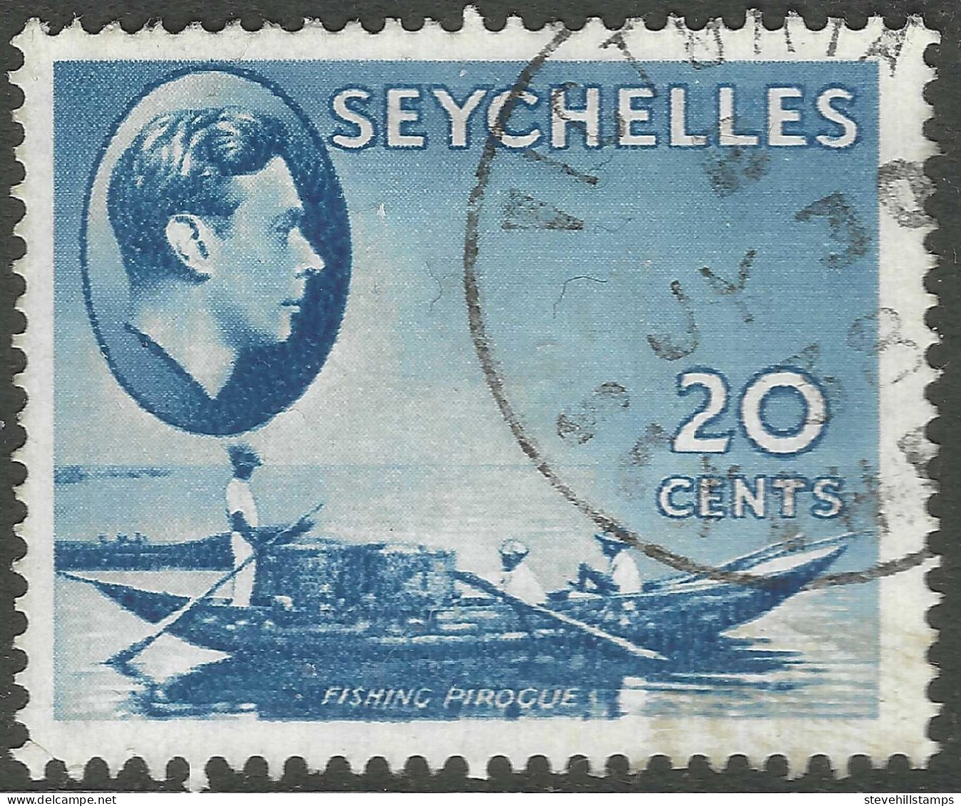 Seychelles. 1938-49 KGVI. 20c Blue Used. SG 140. M3172 - Seychelles (...-1976)