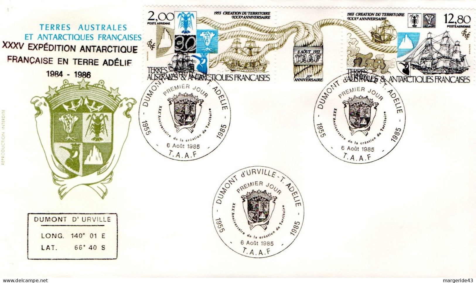 TAAF FDC 1985 CREATION DU TERRITOIRE - FDC