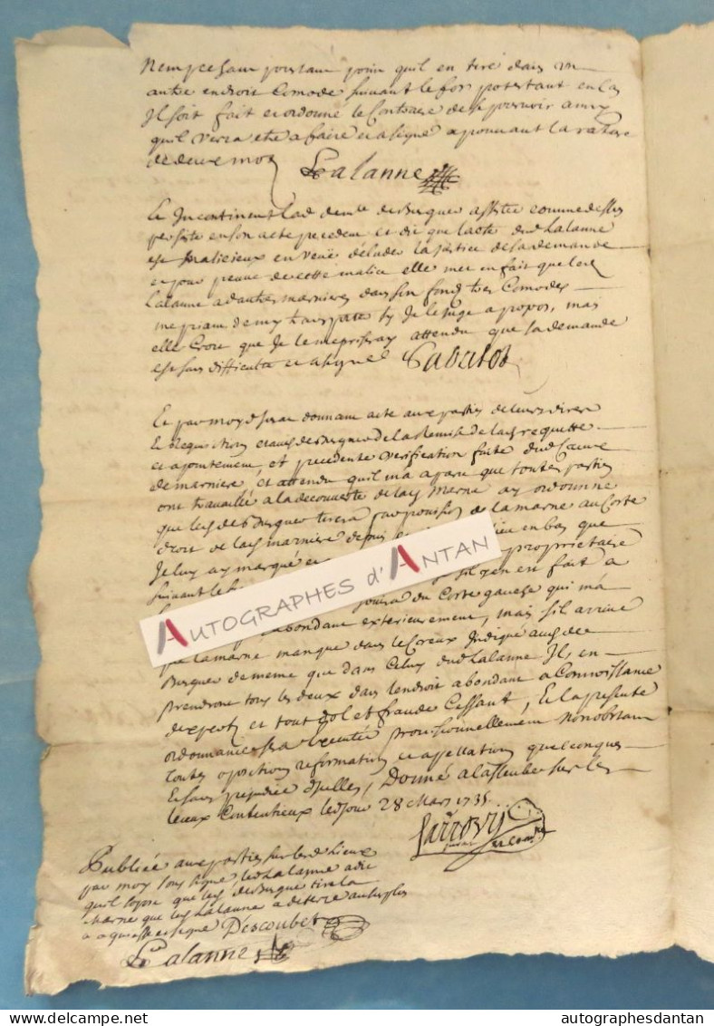 ● Généralité De PAU 1735 - De Larrouy (Lavrouy ?) Lasseube De Burgue Lalanne Escoubet Acte Manuscrit Basses Pyrénées - Seals Of Generality