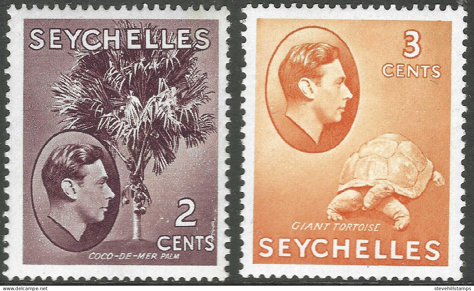 Seychelles. 1938-49 KGVI. 2c, 3c MH. SG 135a, 136ab. M3173 - Seychelles (...-1976)