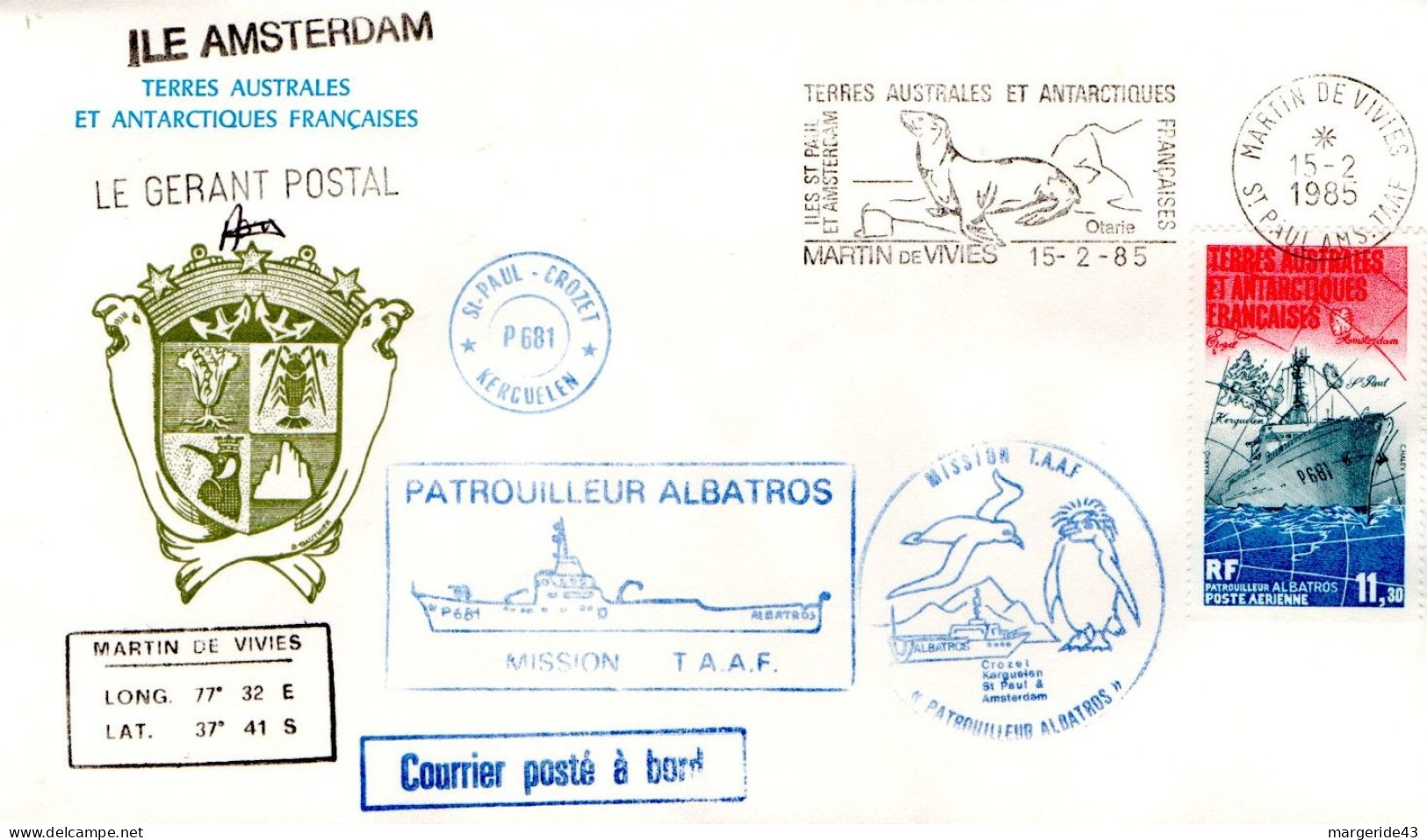 TAAF LETTRE DE MARTIN DE VIVIES 1985 - Covers & Documents