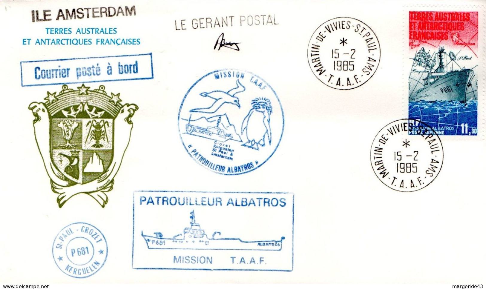 TAAF LETTRE DE MARTIN DE VIVIES 1985 - Covers & Documents