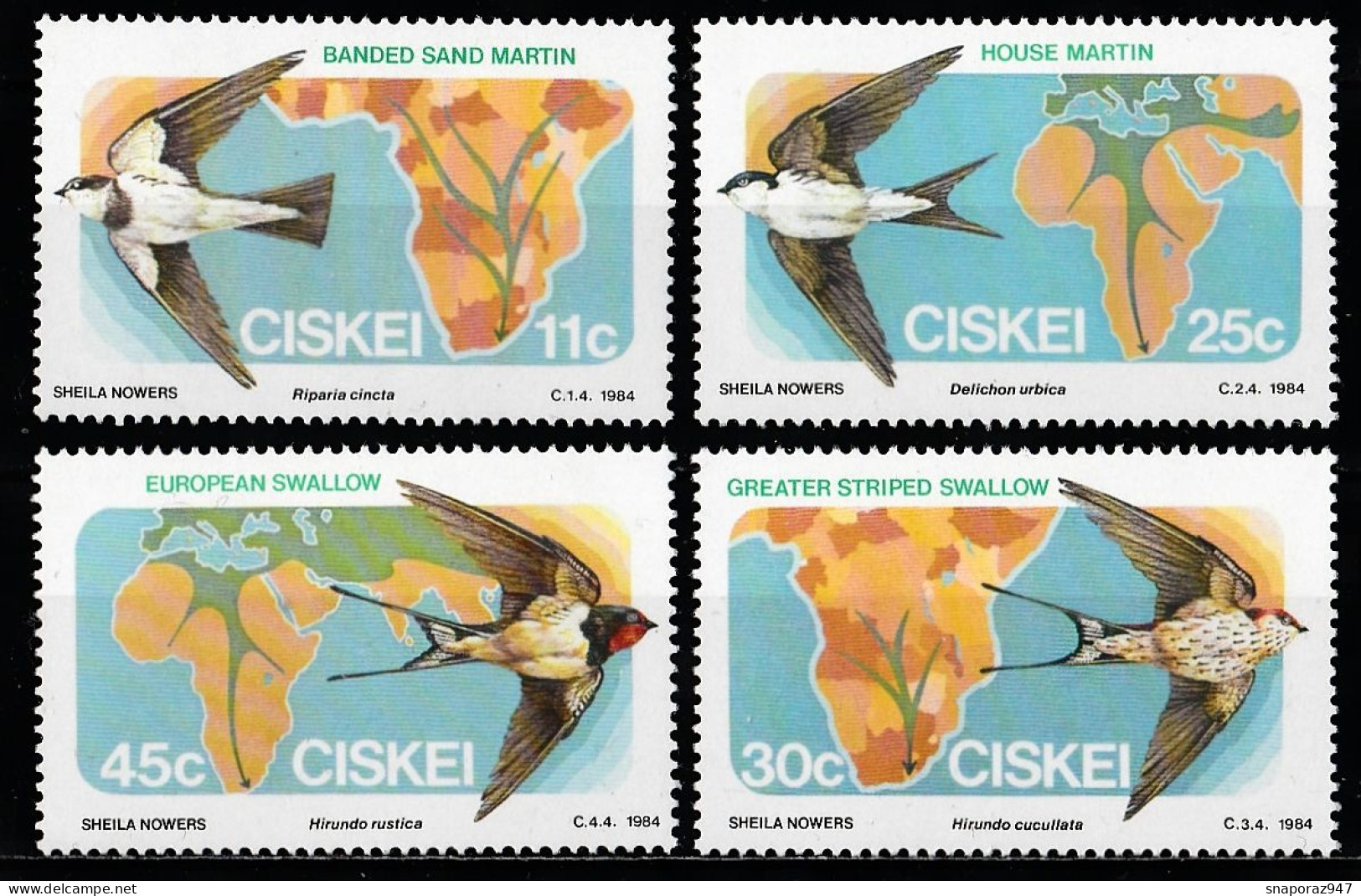 1984 Ciskei Swallows Migratory Birds Maps Set MNH** Tr151 - Zwaluwen