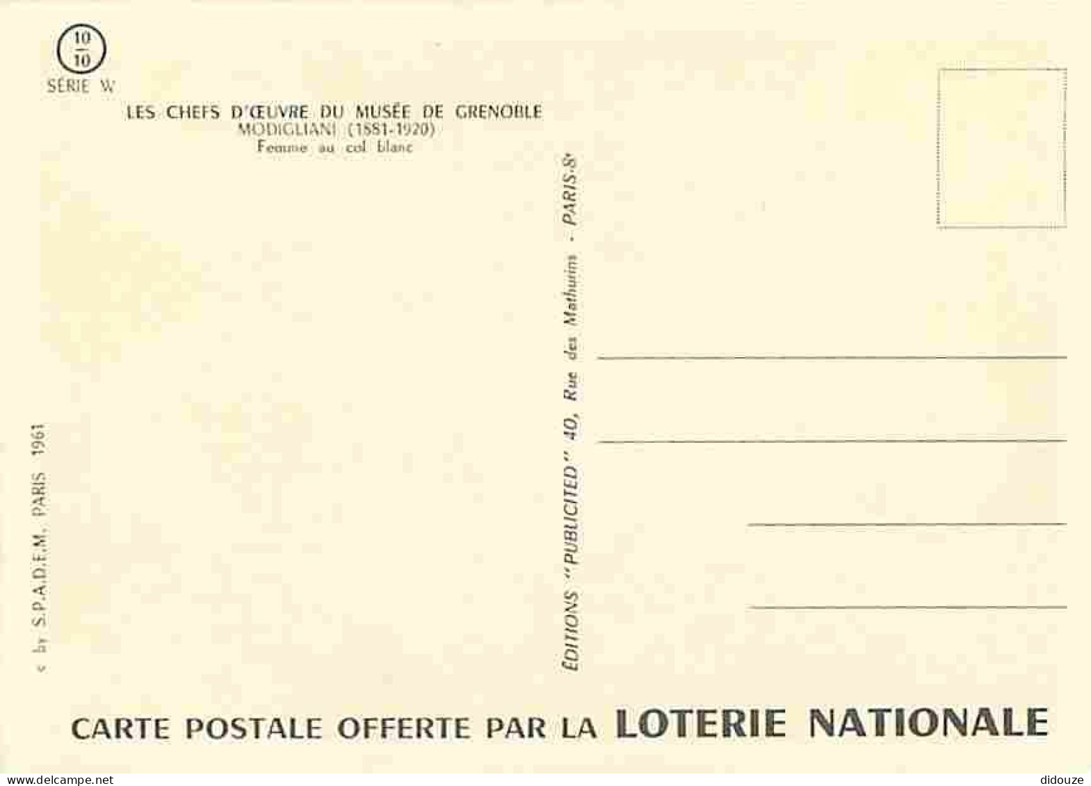 Art - Peinture - Amedeo Modigliani - Femme Au Col Blanc - Carte De La Loterie Nationale - Les Chefs D'oeuvre Du Musée De - Pintura & Cuadros