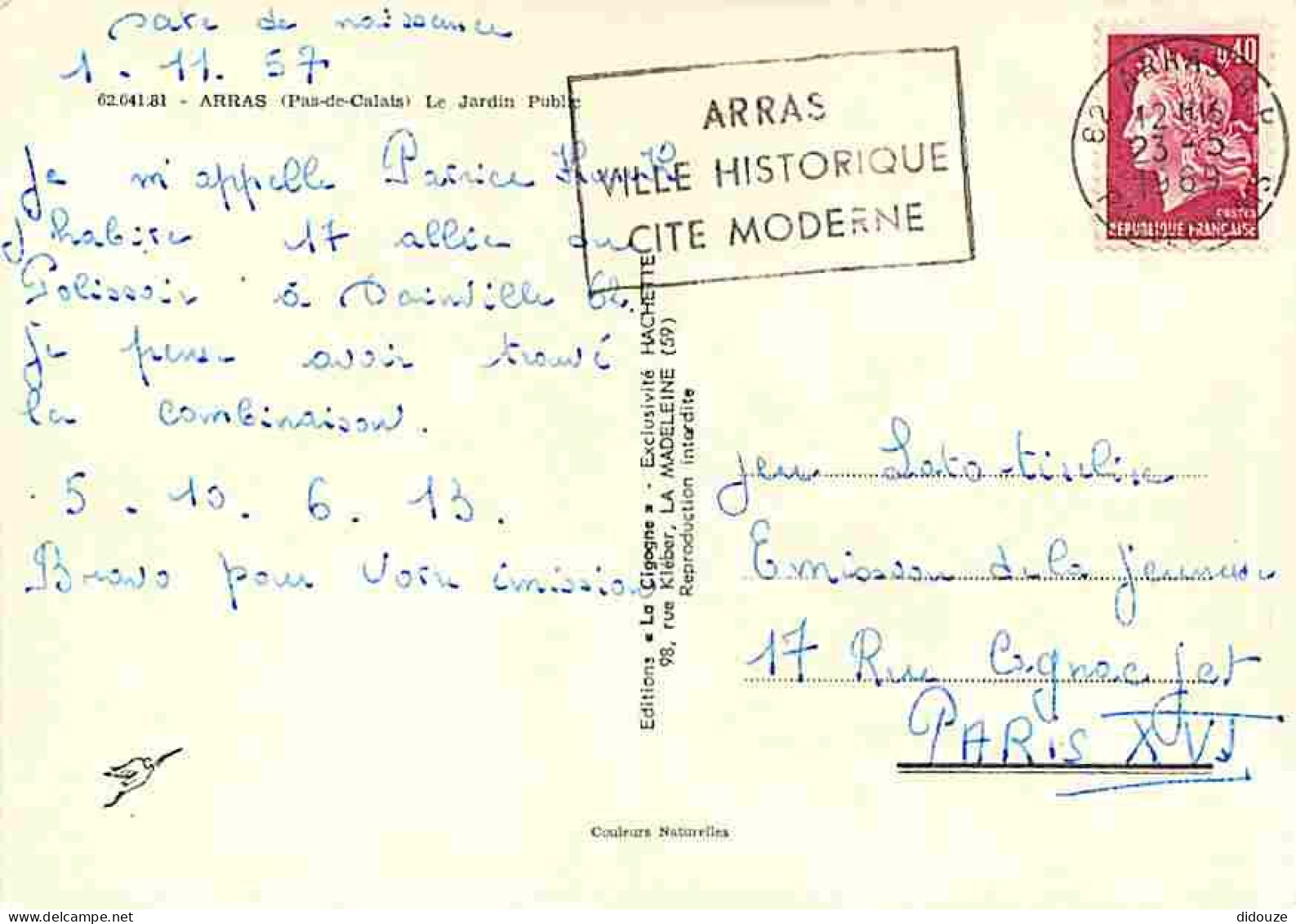 62 - Arras - Le Jardin Public - Flamme Postale - CPM - Voir Scans Recto-Verso - Arras
