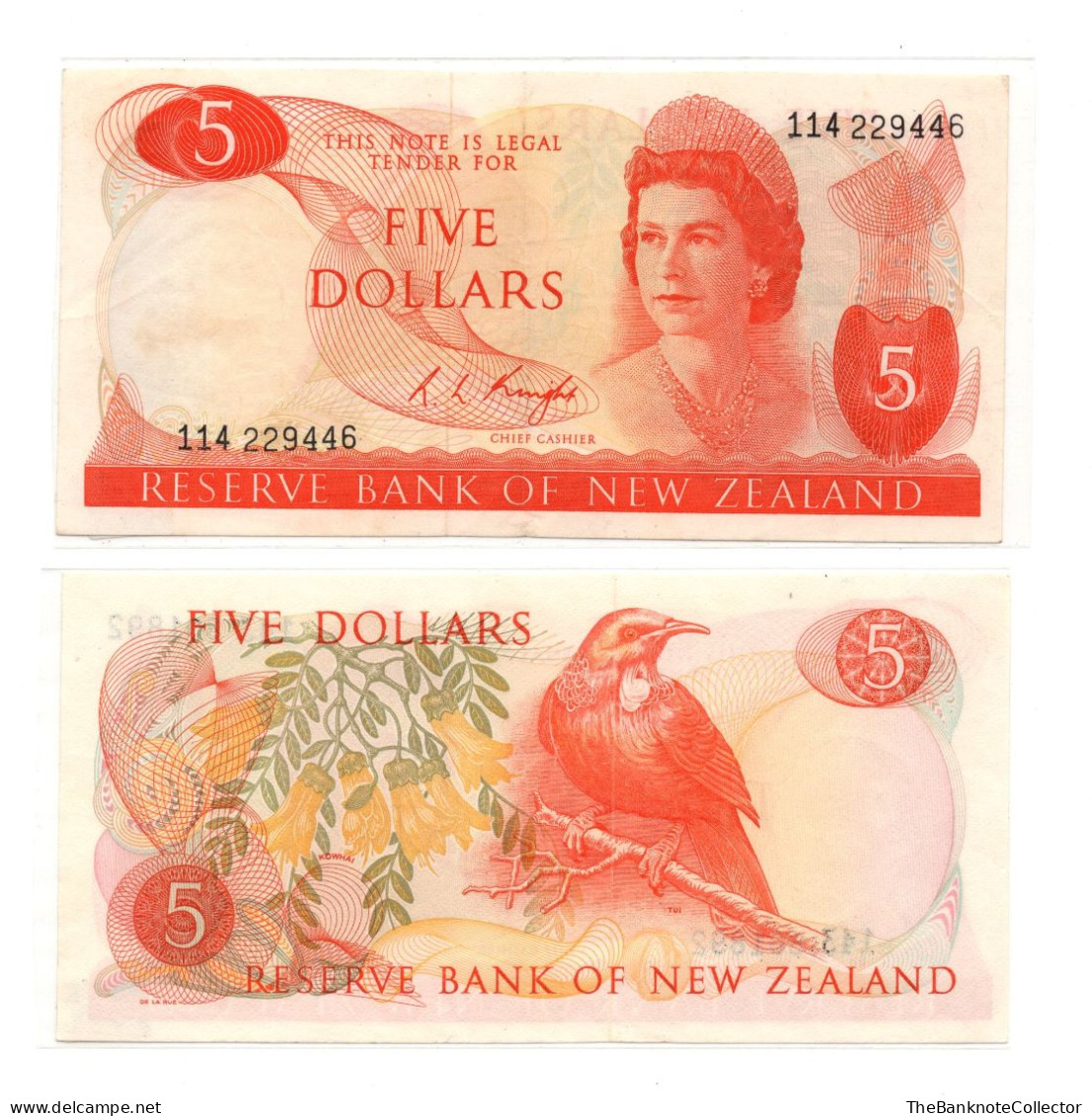 New Zealand Five Dollars QEII ND 1967-1981 Knight Sign P-165c AUNC - Nueva Zelandía