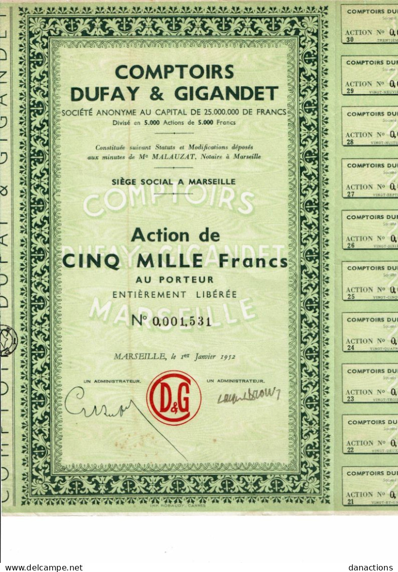 13-COMPTOIRS DUFAY & GIGANDET. MARSEILLE. 1952 - Autres & Non Classés