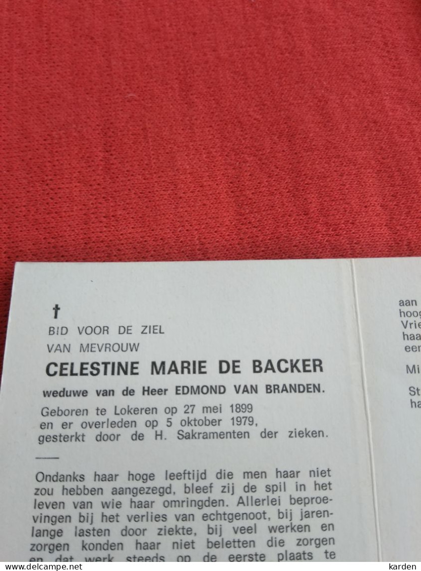 Doodsprentje Celestine Marie De Backer / Lokeren 27/5/1899 - 5/10/1979 ( Edmond Van Branden ) - Religion & Esotérisme
