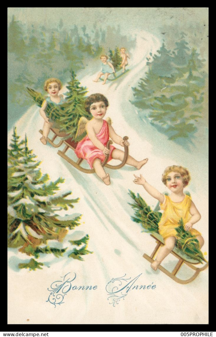 * Bonne Année - Anges Sur Luge - Angel - Angelot - Cherub - Angels Cherubs - Luges - 1905 - Nouvel An