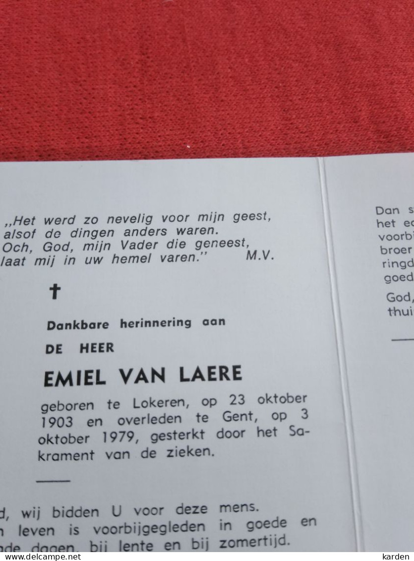 Doodsprentje Emiel Van Laere / Lokeren 23/10/1903 Gent 3/10/1979 - Religion & Esotericism