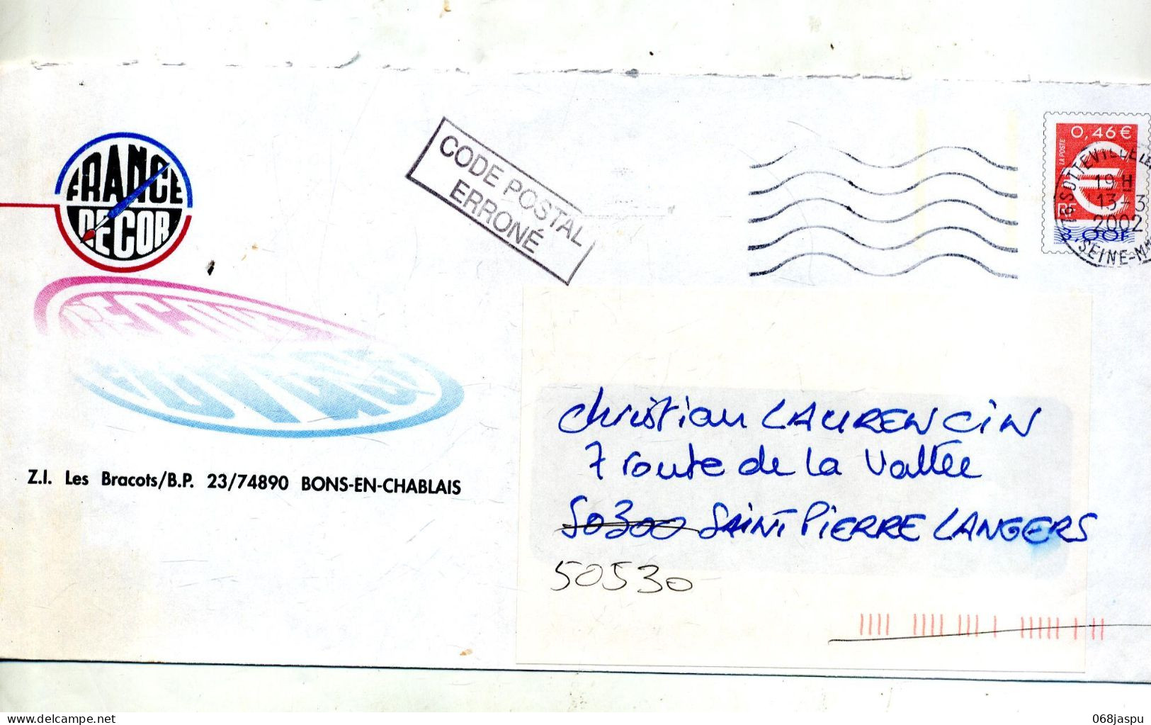 Pap Leuro Flamme Muette Sotteville + Code Postal Entete France Decor  + Flamme Avranches - Prêts-à-poster:  Autres (1995-...)