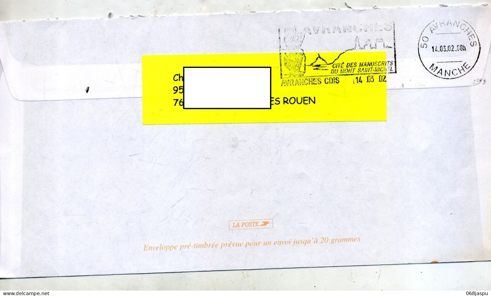 Pap Leuro Flamme Muette Sotteville + Code Postal Entete France Decor  + Flamme Avranches - PAP: Sonstige (1995-...)