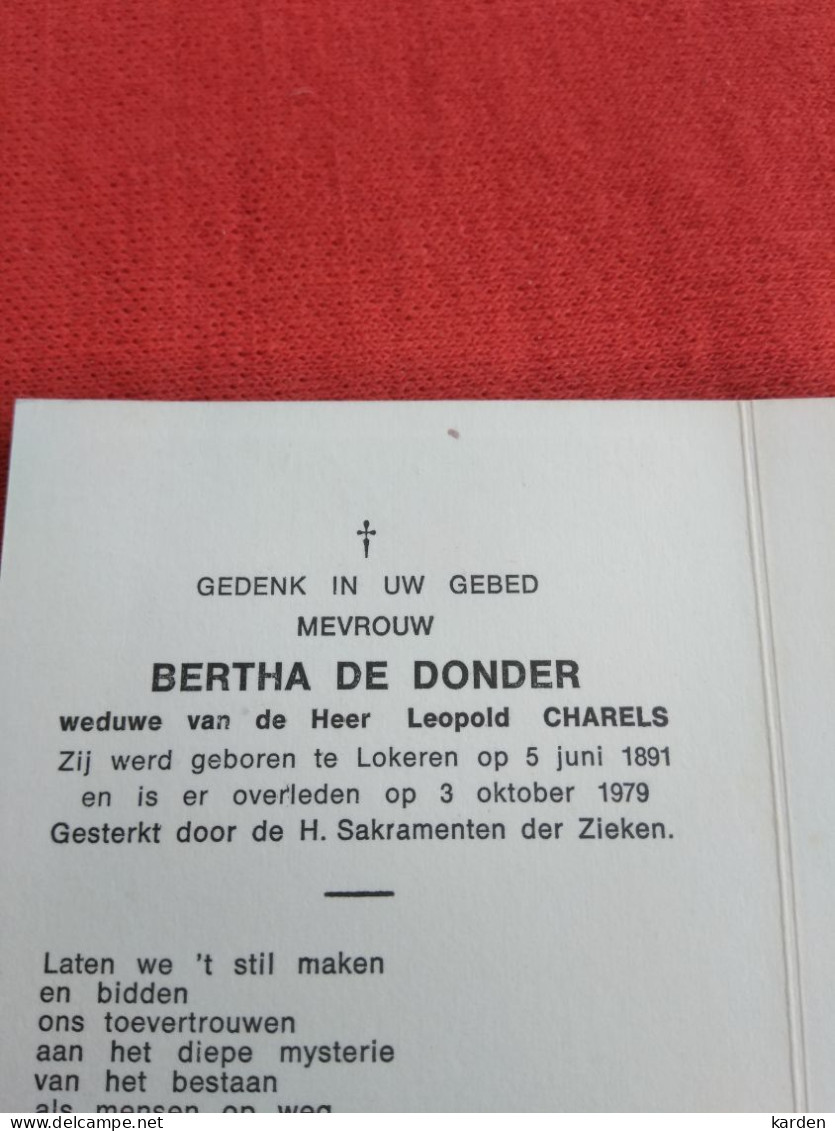 Doodsprentje Bertha De Donder / Lokeren 5/6/1891 - 3/10/1979 ( Leopold Charels ) - Religion & Esotérisme