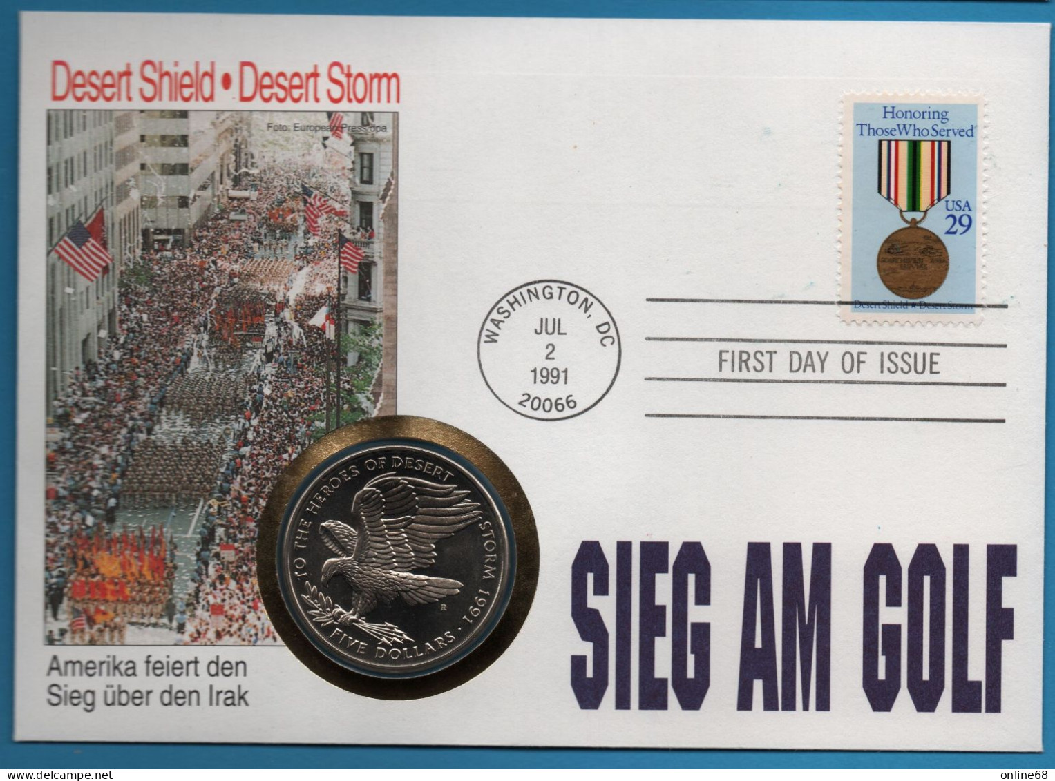 MARSHALL ISLANDS NUMISLETTER  5 DOLLARS 1991To The Heroes Of Desert Storm KM# 40 - Islas Marshall