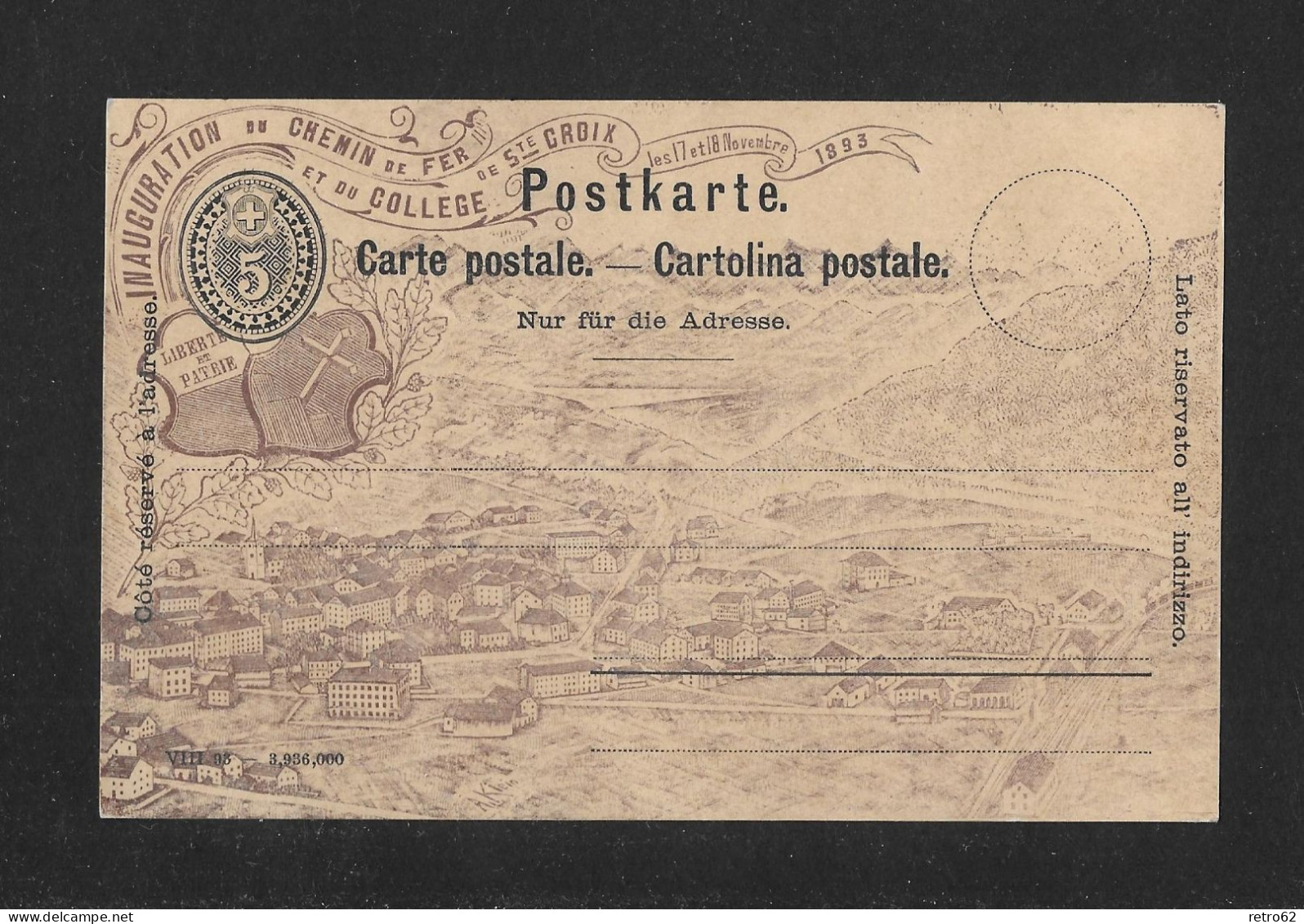 1893 INAUGURATION DU CHEMIN DE FER STE CROIX ► Ungebrauchte Postkarte/Privatganzsache Mit Zudruck Dunkelbraun  ►RAR◄ - Stamped Stationery