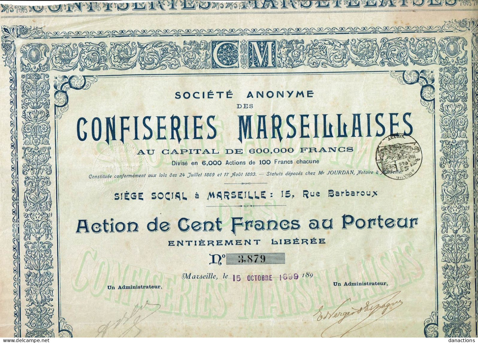 13-CONFISERIES MARSEILLAISES. SA DES ... MARSEILLE. 1899 - Autres & Non Classés