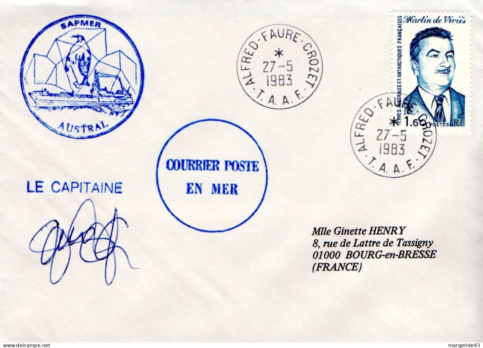 TAAF LETTRE DE ALFRED FAURE1983 - Lettres & Documents