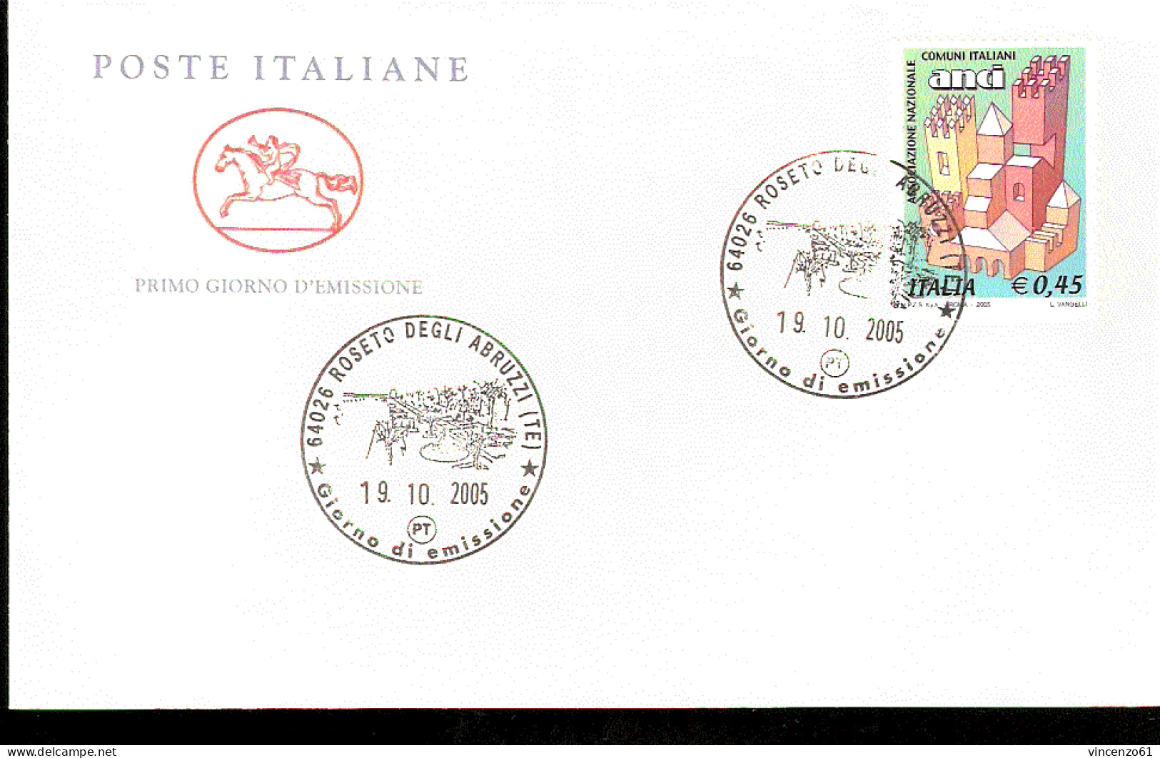 2005 ANNULLO FDC ``Le Istituzioni’’. 19ª Serie. Associazione Nazionale Comuni Italiani (ANCI). - Autres & Non Classés