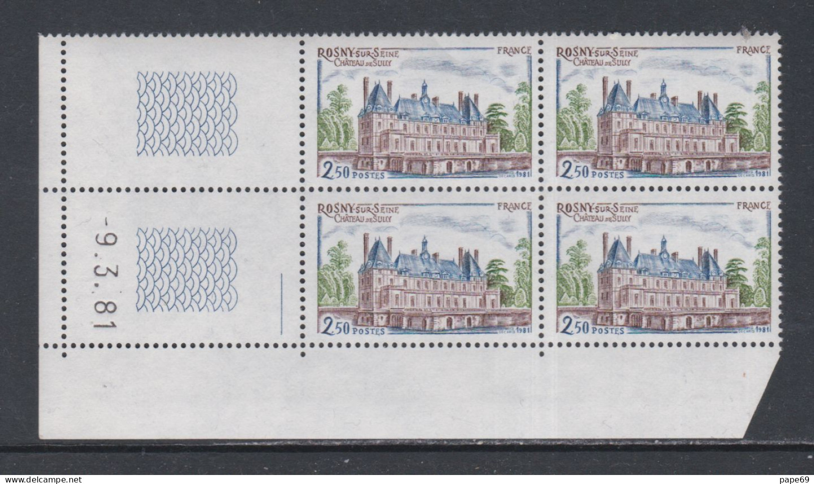 France  N° 2135 XXChâteau De Sully à Rosny / Seine, En Bloc De 4 Coin Daté Du 9 . 3 . 81 ; 1 Trait, Sans Charnière, TB - 1980-1989