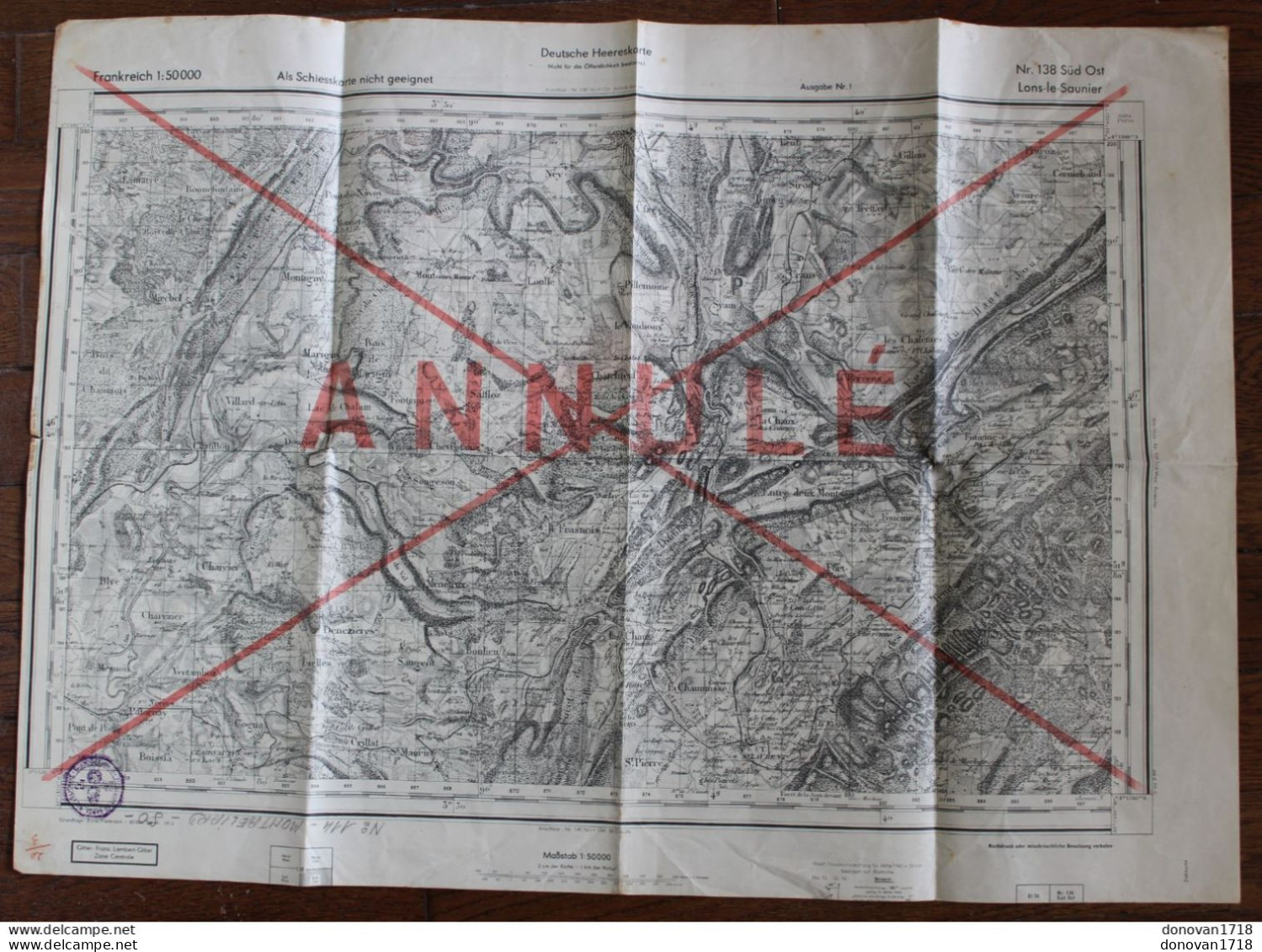 Carte Géographique Allemande 1943 Nr 138 Süd Ost Lons-le-Saunier 1/50000 Annulé & Verso Française De 1944 Montbéliard - 1939-45