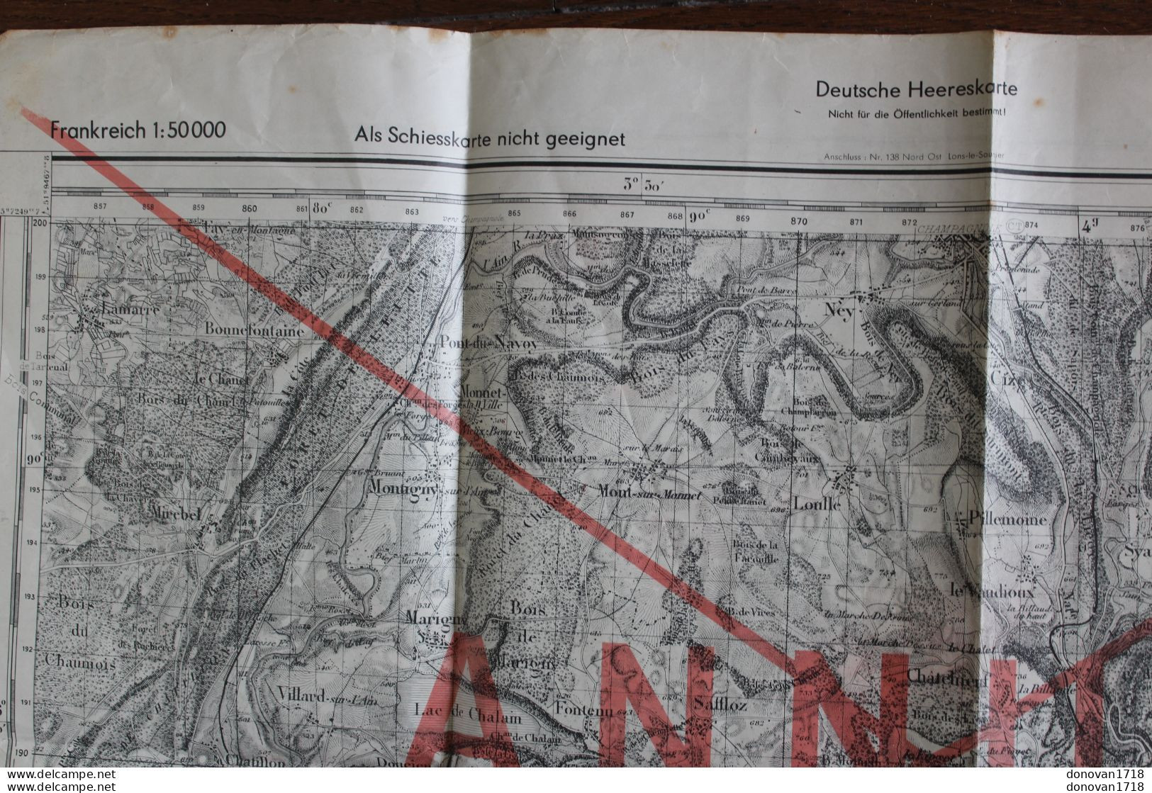 Carte Géographique Allemande 1943 Nr 138 Süd Ost Lons-le-Saunier 1/50000 Annulé & Verso Française De 1944 Montbéliard - 1939-45