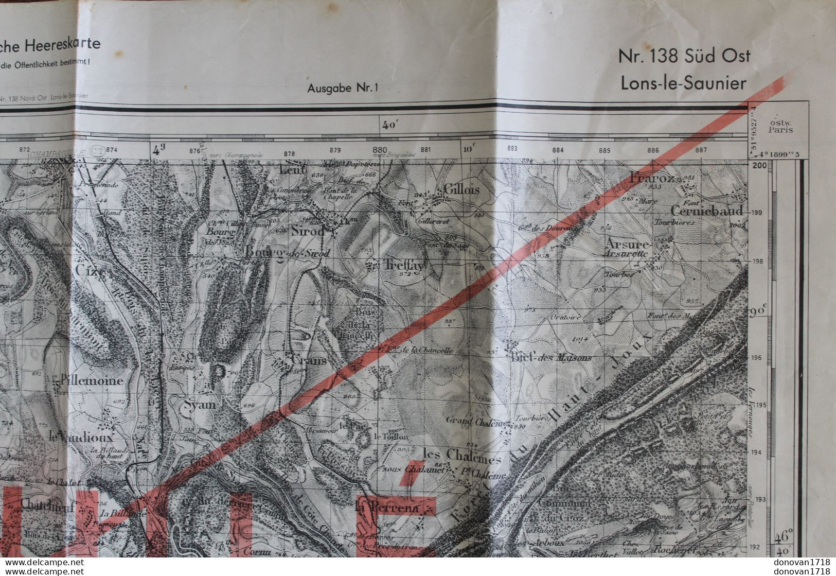 Carte Géographique Allemande 1943 Nr 138 Süd Ost Lons-le-Saunier 1/50000 Annulé & Verso Française De 1944 Montbéliard - 1939-45