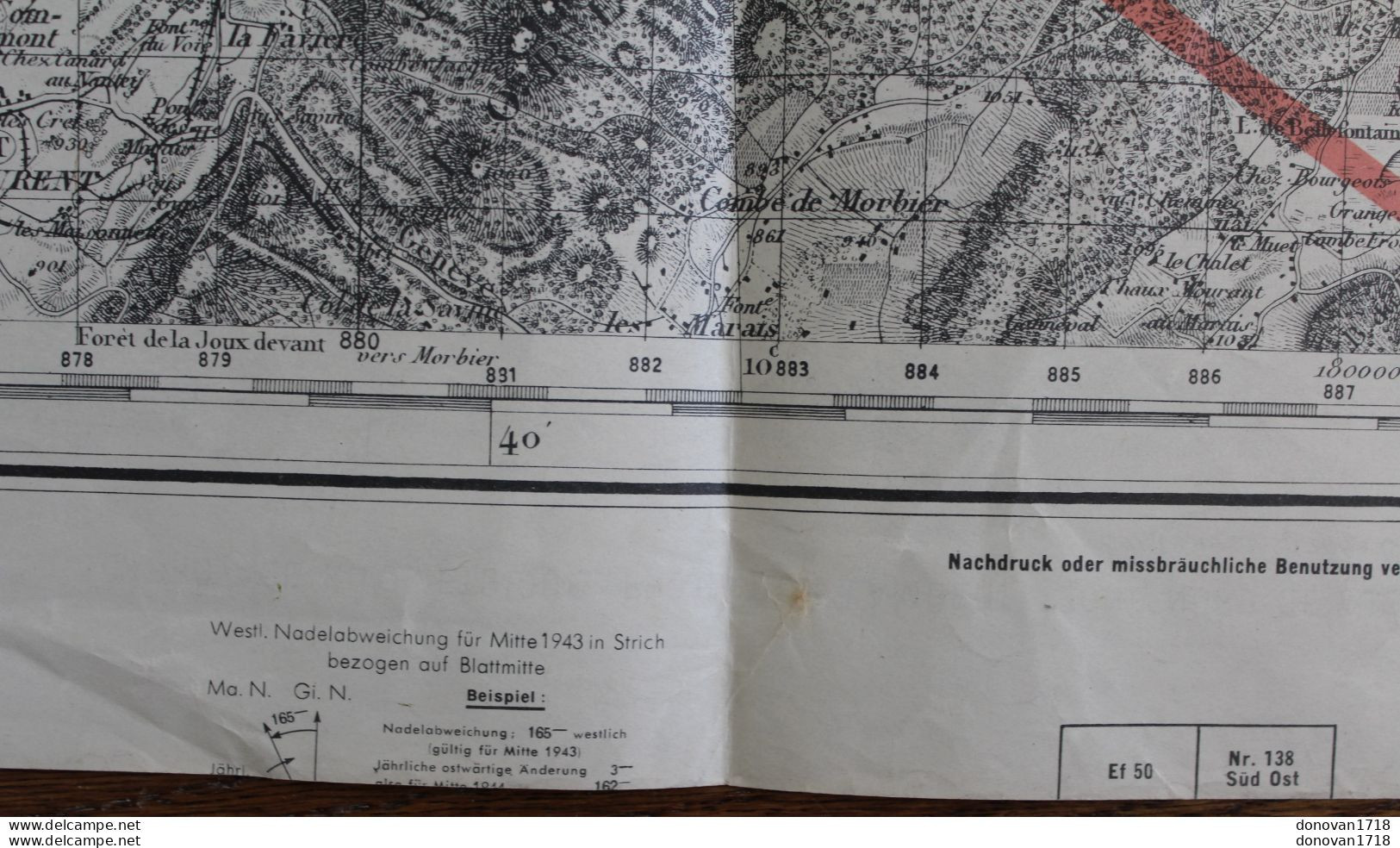 carte géographique allemande 1943 Nr 138 Süd Ost Lons-le-Saunier 1/50000 annulé & verso française de 1944 Montbéliard