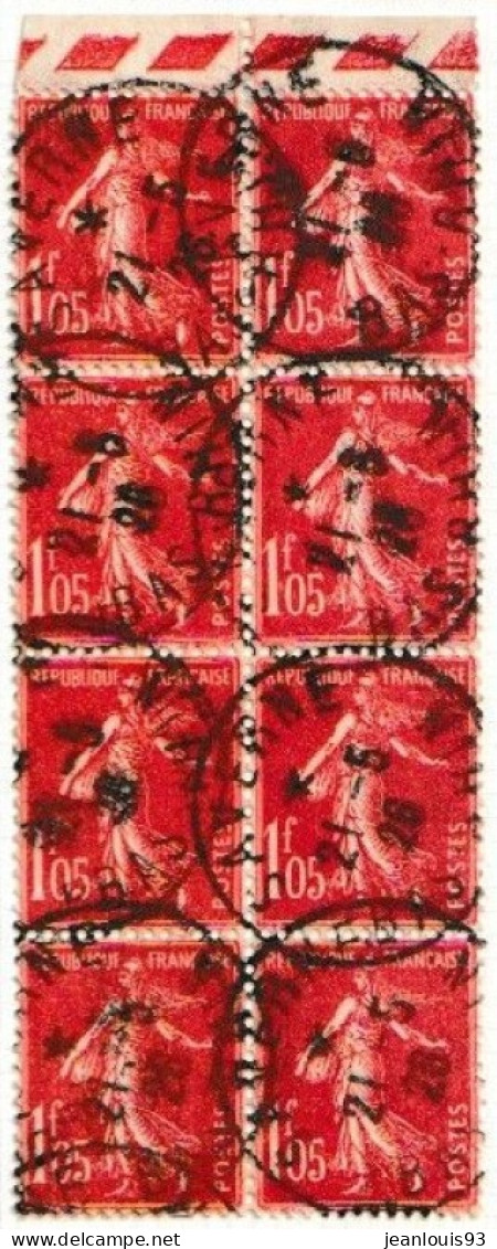 FRANCE - 195  1.05 F SEMEUSE OBL USED BLOC DE 8 TIMBRES BORD DE FEUILLE - Oblitérés