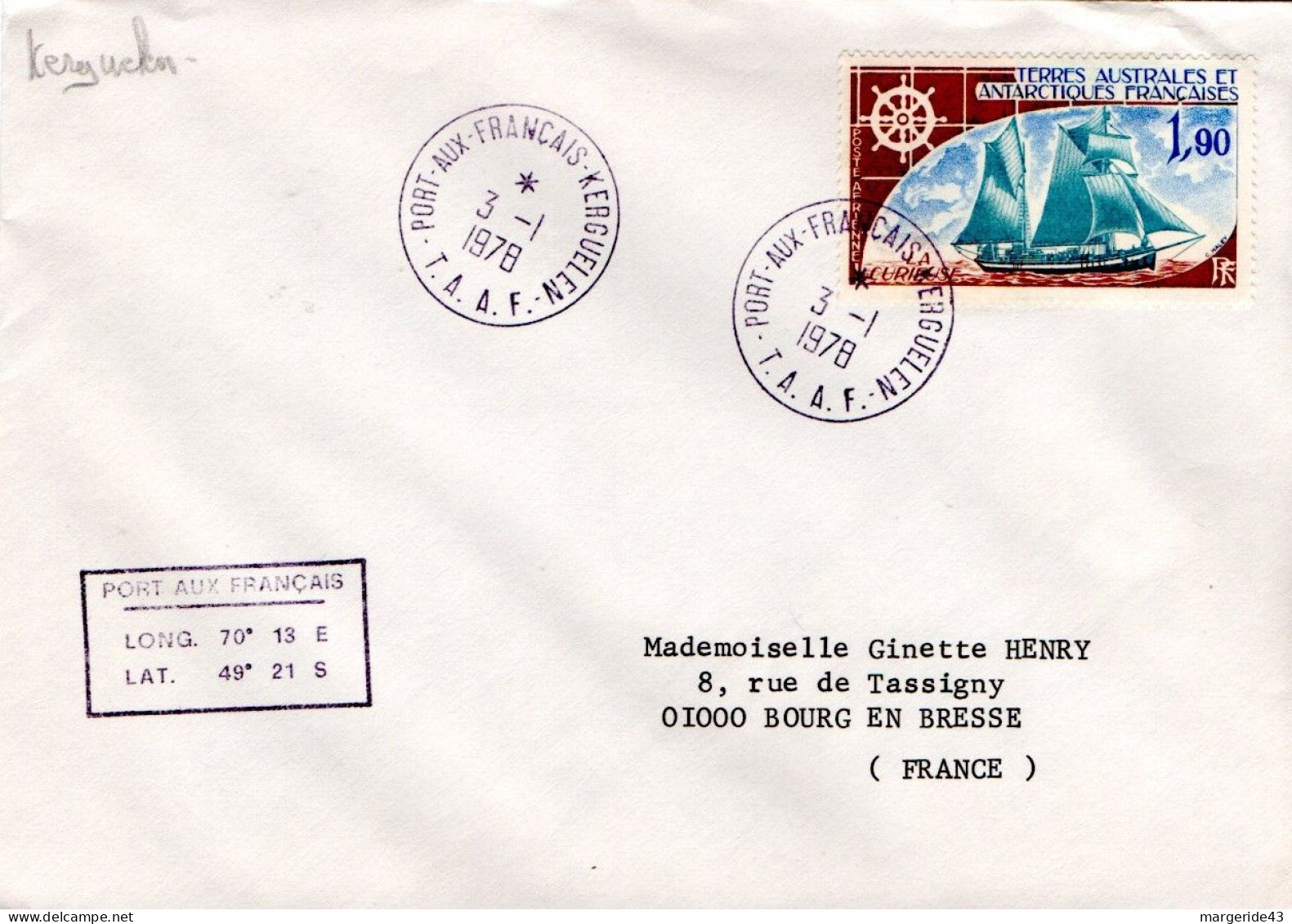 TAAF LETTRE DE PORT AUX FRANCAIS 1978 - Briefe U. Dokumente