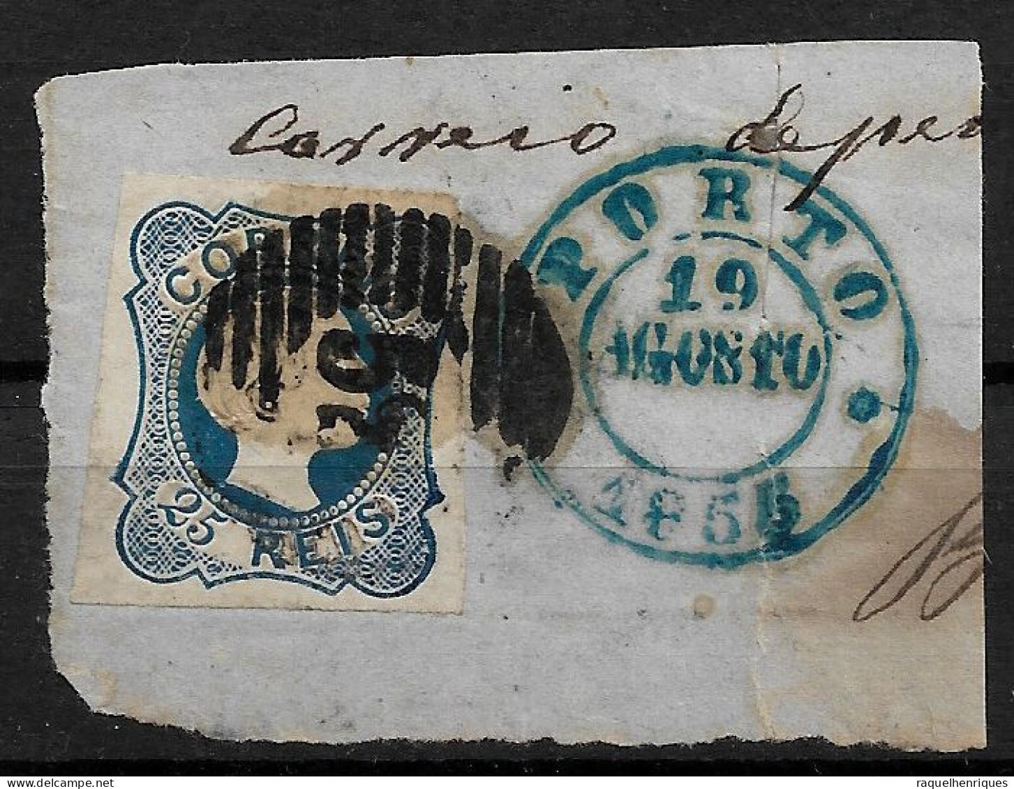 PORTUGAL 1855 D. PEDRO V FRAGMENT - CARIMBO PORTO  (NP#94-P06-L1) - Usati