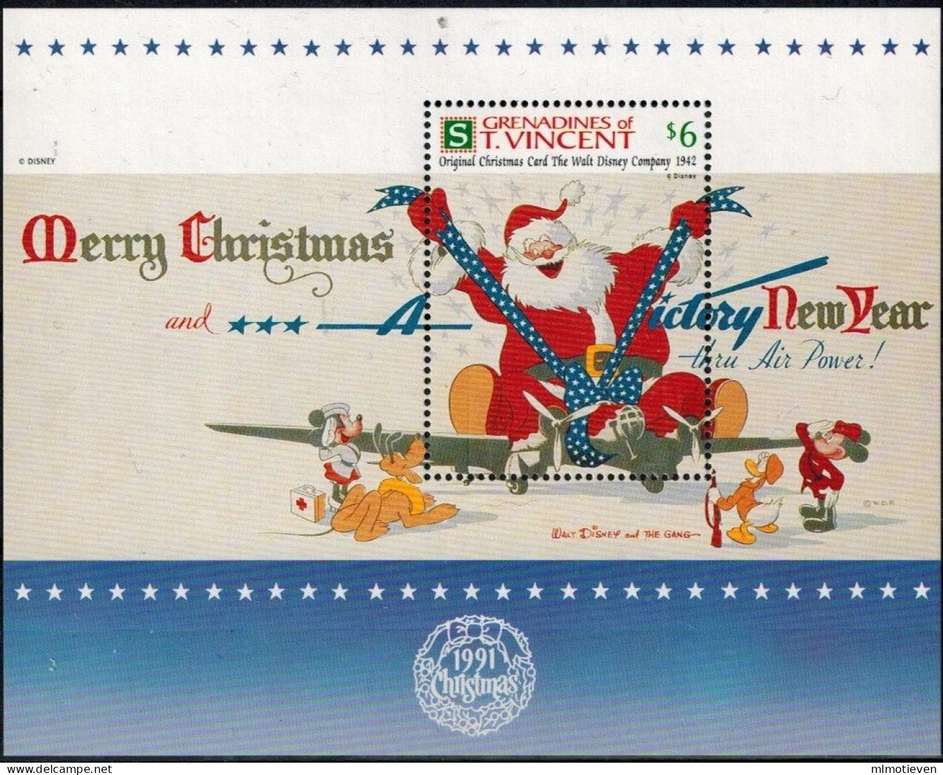 MWD-BK4-211-1 MINT PF/MNH ¤ GRENADIINES OF SAINT VINCENT 1991 BLOCK  ¤ THE WORLD OF WALT DISNEY - CHRISTMAS CARDS - Disney