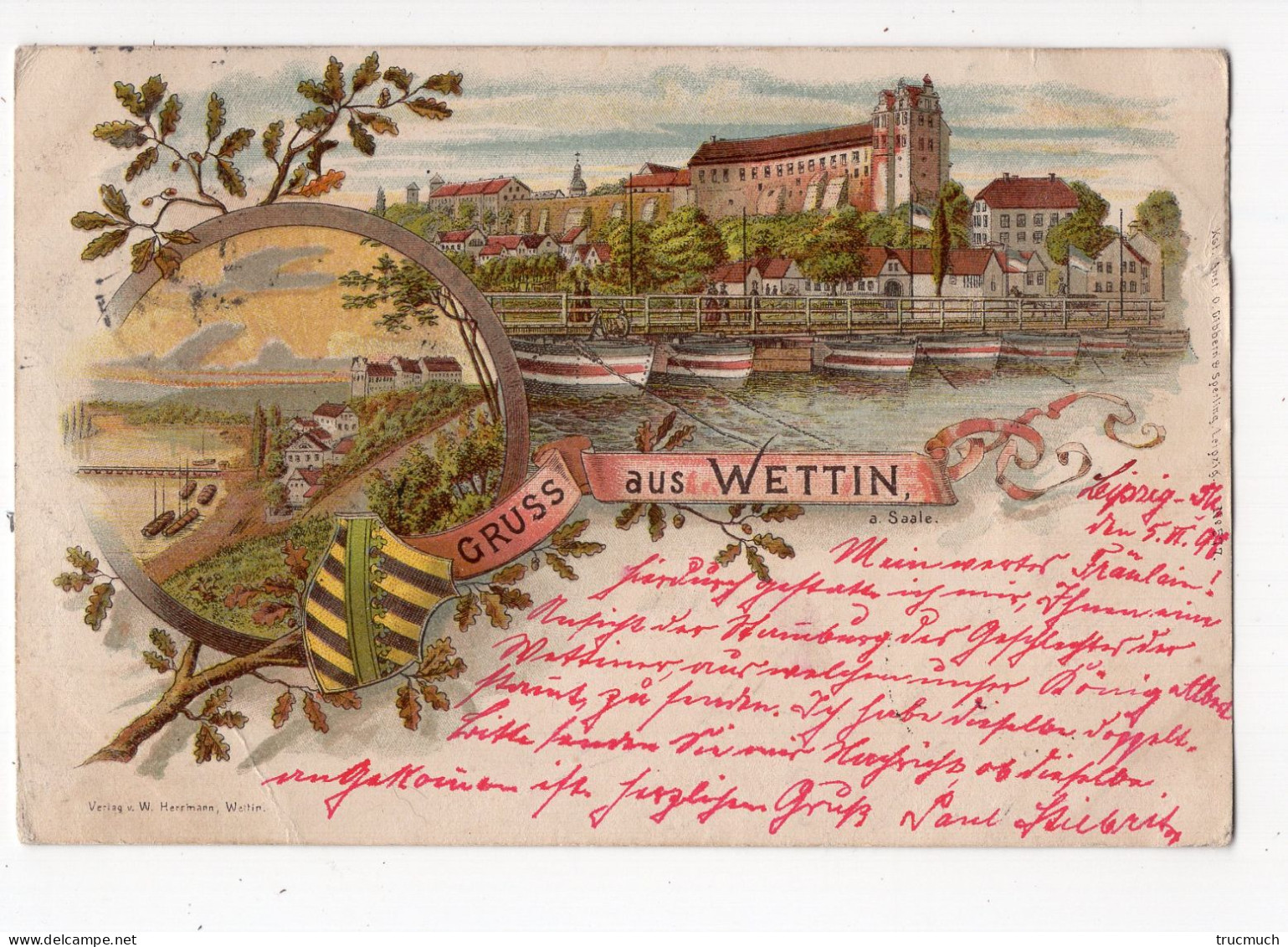 3 - Gruss Aus WETTIN  *1898* *oblitération LEIPZIG Et ? * - Wettin