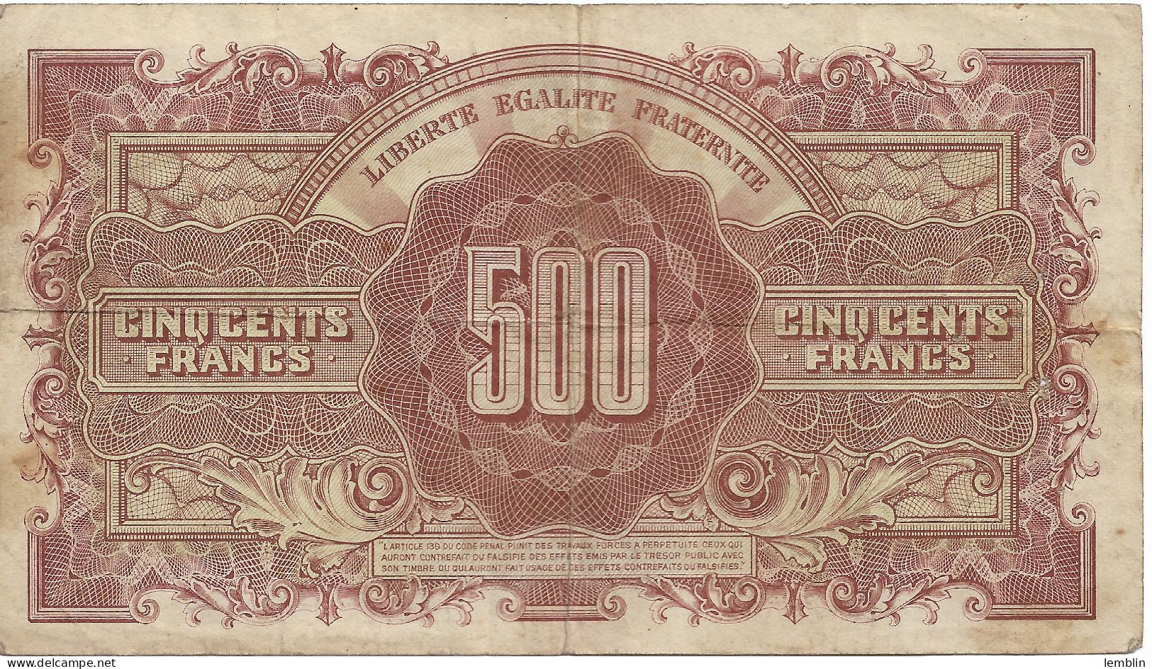 FRANCE - 500 FRANCS 1944 - 1943-1945 Marianne