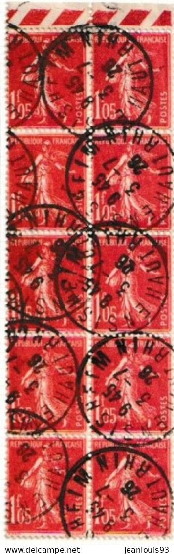 FRANCE - 195  1.05 F SEMEUSE OBL USED BLOC DE 10 TIMBRES BORD DE FEUILLE - Oblitérés