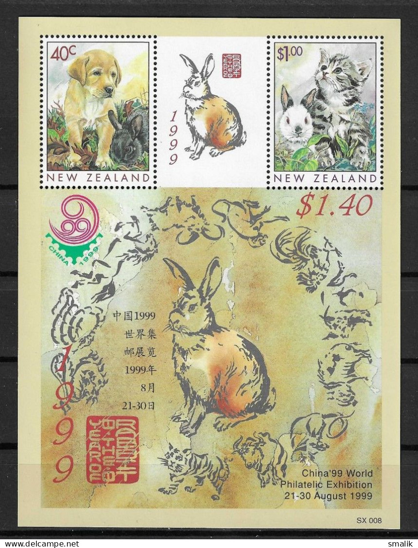 NEW ZEALAND 1999 - China '99 World Philatelic Exhibition, Year Of The Rabbit Cats Dog, Miniature Sheet MNH - Unused Stamps
