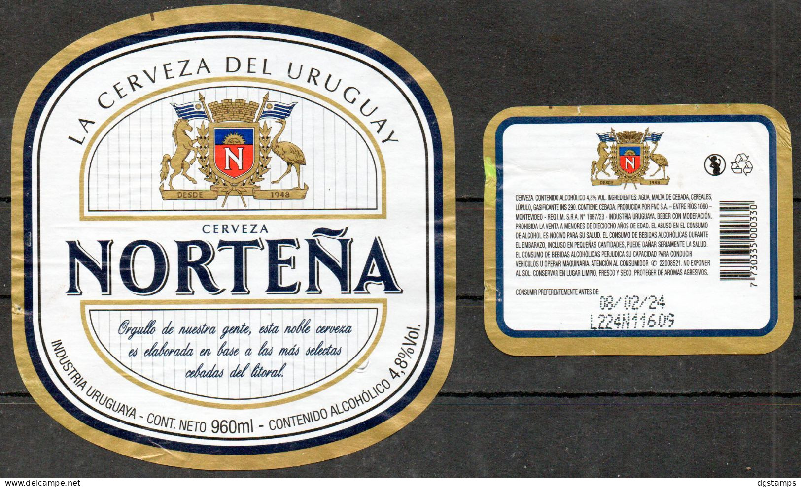 Norteña Beer Label. "The Beer Of Uruguay" - Etiqueta De Cerveza "Norteña", "la Cerveza Del Uruguay" - Beer